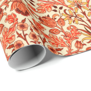 William Morris Hyacinth Print, Orange and Rust Wrapping Paper