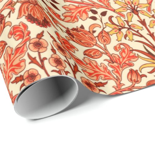 William Morris Hyacinth Print Orange and Rust Wrapping Paper