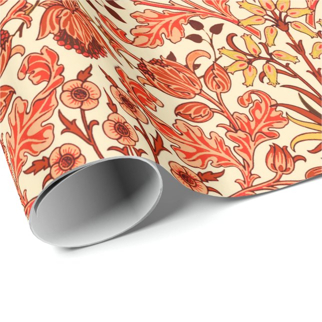 William Morris Hyacinth Print, Orange and Rust Wrapping Paper (Roll Corner)