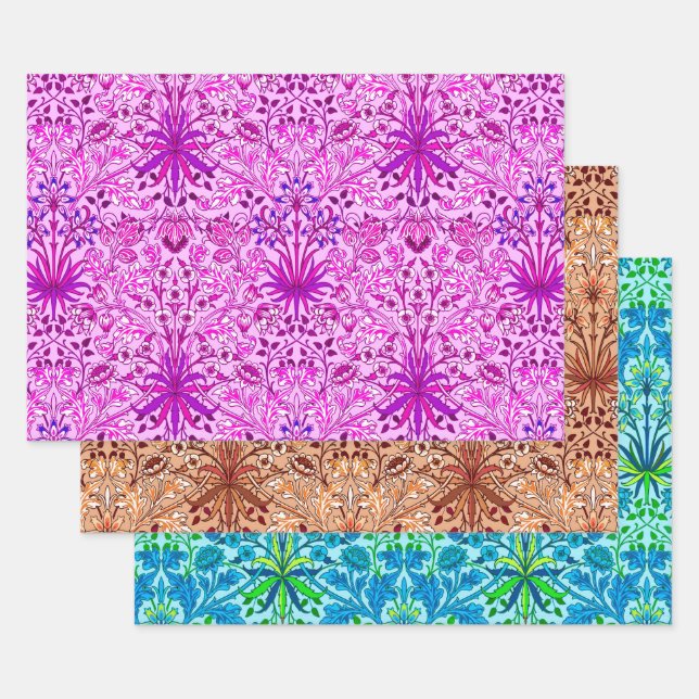 William Morris Hyacinths, Lavender, Beige, Aqua  Wrapping Paper Sheets (Set)