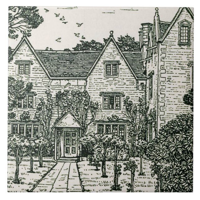 William Morris - Illustration of his House 1893 Tile (Front)