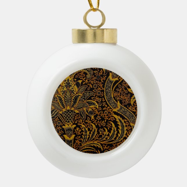 William Morris India Red Floral Ceramic Ball Christmas Ornament (Front)