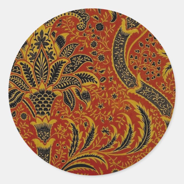 William Morris India Red Floral Classic Round Sticker (Front)