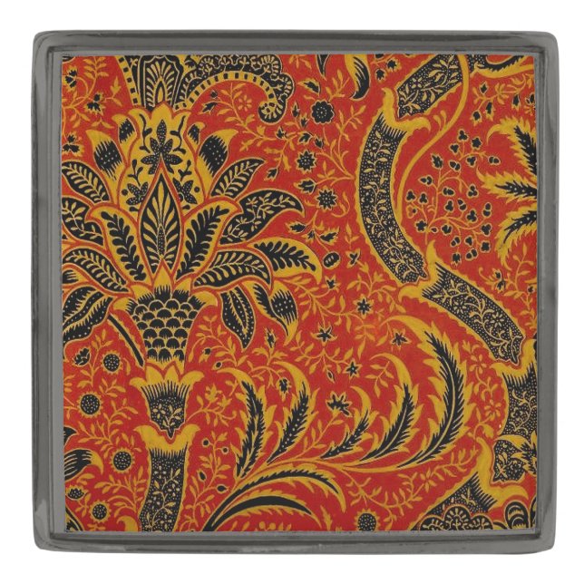 William Morris India Red Floral Gunmetal Finish Lapel Pin (Front)