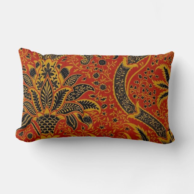 William Morris India Red Floral Lumbar Pillow (Front)