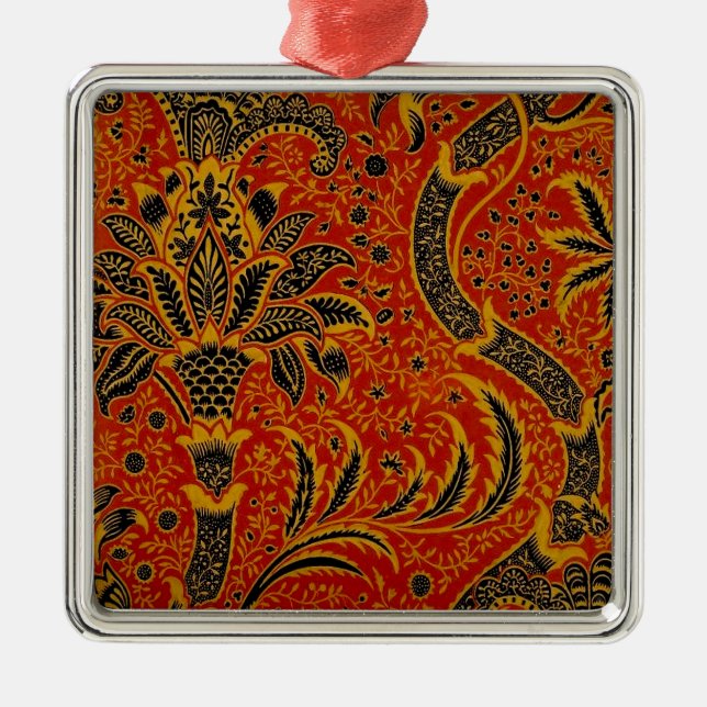 William Morris India Red Floral Metal Ornament (Front)