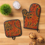 William Morris India Red Floral Oven Mitt &amp; Pot Holder Set