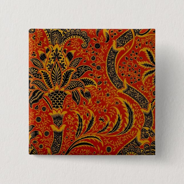 William Morris India Red Floral Pinback Button (Front)