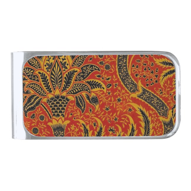 William Morris India Red Floral Silver Finish Money Clip (Front)