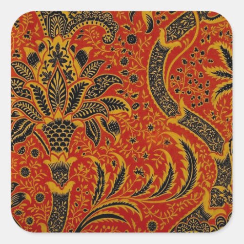 William Morris India Red Floral Square Sticker