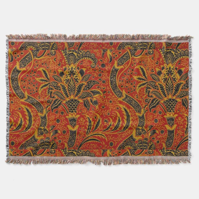 William Morris India Red Floral Throw Blanket (Front)