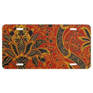 William Morris India Red Floral Vintage Classic License Plate