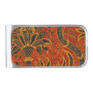 William Morris India Red Floral Vintage Classic Silver Finish Money Clip