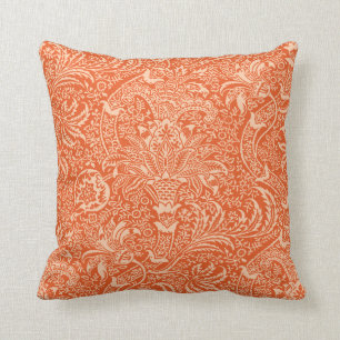 William Morris Indian, Coral Orange and Peach Throw Pillow
