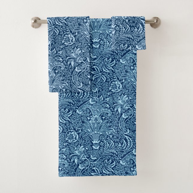 William Morris Indian, Dark Indigo and Sky Blue Bath Towel Set (Insitu)