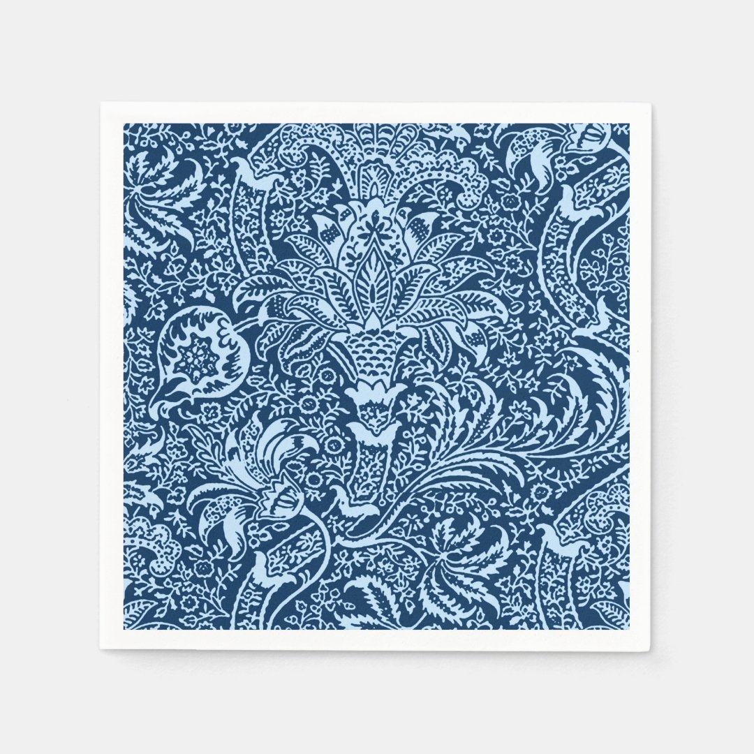 William Morris Indian, Dark Indigo and Sky Blue Paper Napkins Zazzle