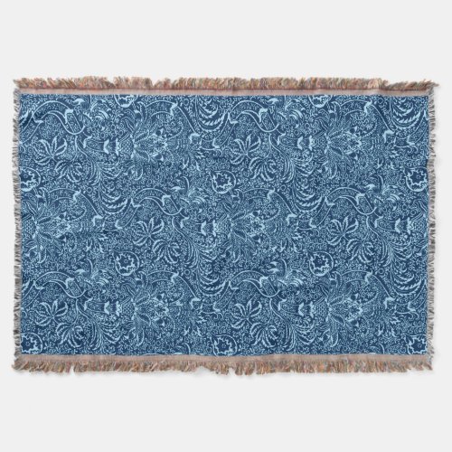 William Morris Indian Dark Indigo and Sky Blue Throw Blanket