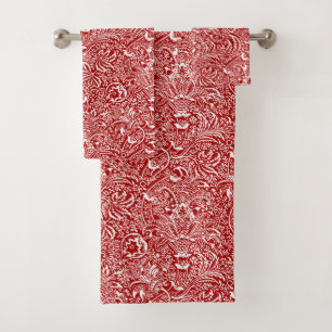 William Morris Indian, Dark Red and White Bath Towel Set