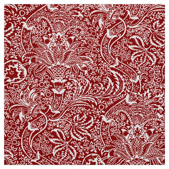 William Morris Indian, Dark Red and White  Fabric (Swatch)