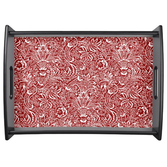 William Morris Indian, Dark Red and White  Serving Tray (Front)