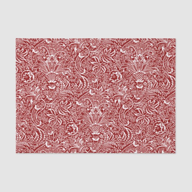 William Morris Indian, Dark Red and White  Tissue Paper (Front)