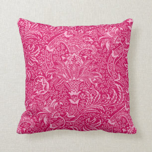 William Morris Indian, Deep Fuchsia Pink Throw Pillow