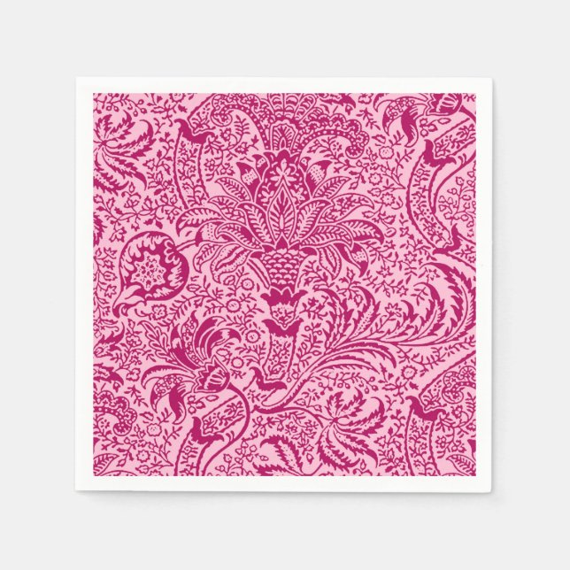 William Morris Indian, Fuchsia and Pastel Pink Napkins (Front)