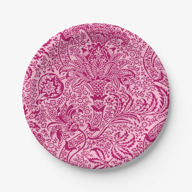 William Morris Indian, Fuchsia and Pastel Pink Paper Plates (Front)