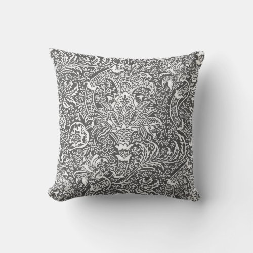 William Morris Indian Graphite Gray and White Throw Pillow