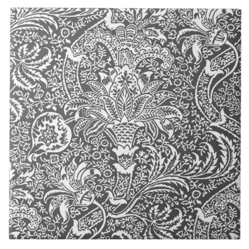 William Morris Indian Graphite Gray and White Tile