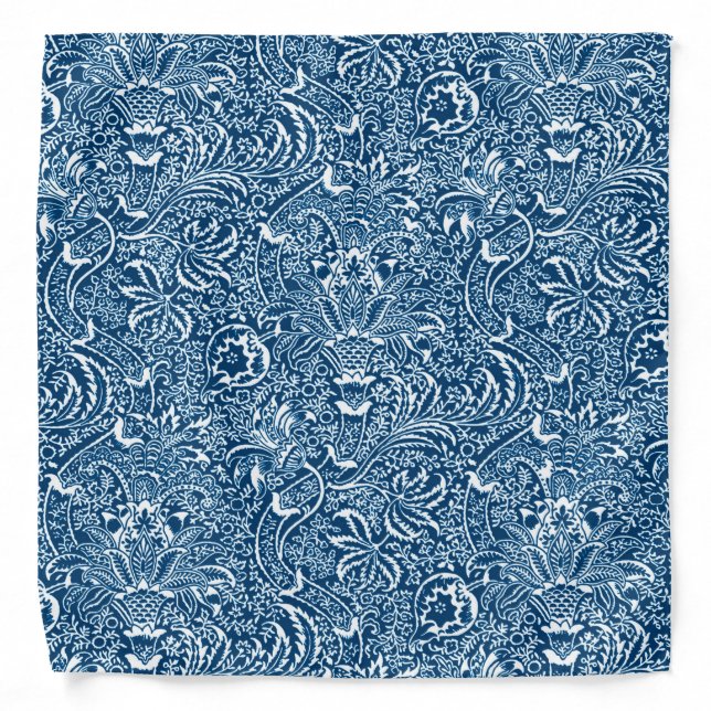 William Morris Indian, Indigo Blue and White  Bandana (Front)