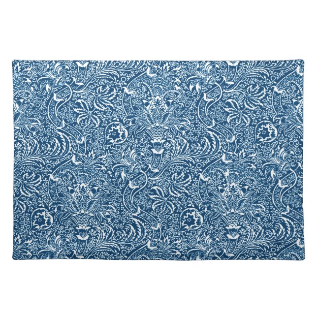 William Morris Indian, Indigo Blue and White  Cloth Placemat (Front)