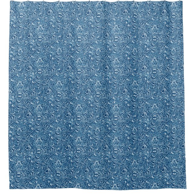 William Morris Indian, Indigo Blue and White  Shower Curtain (Front)