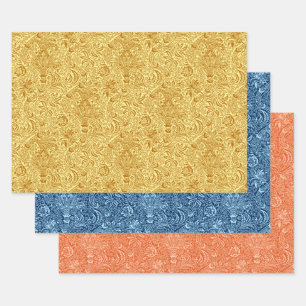 William Morris Indian, Mustard, Blue, Orange Wrapping Paper Sheets
