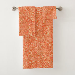 William Morris Indian, Peach and Coral Orange Bath Towel Set
