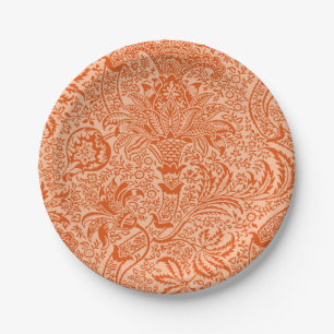 William Morris Indian, Peach and Coral Orange Paper Plates
