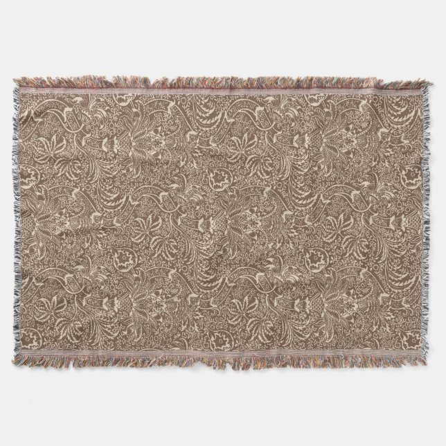 William Morris Indian, Taupe Tan and Beige Throw Blanket (Front)