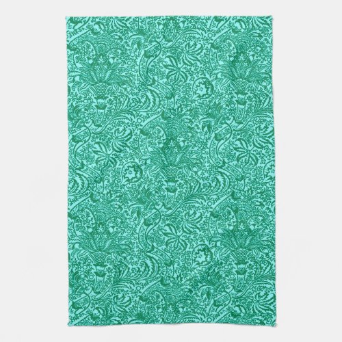 William Morris Indian Turquoise and Light Aqua Kitchen Towel