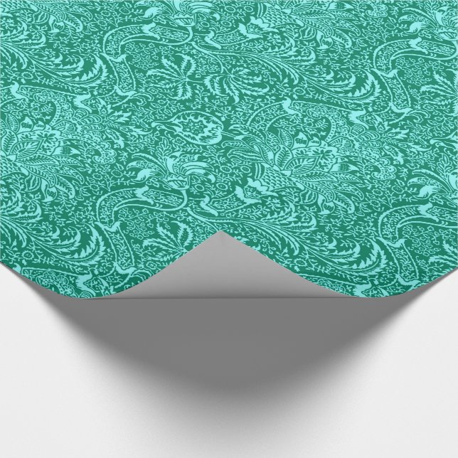 William Morris Indian, Turquoise and Light Aqua Wrapping Paper (Corner)