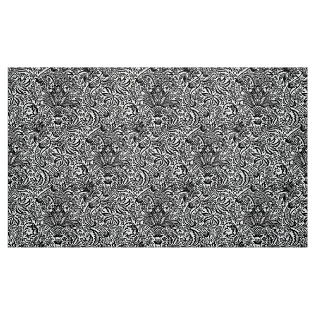 William Morris Indian, White and Black Fabric | Zazzle
