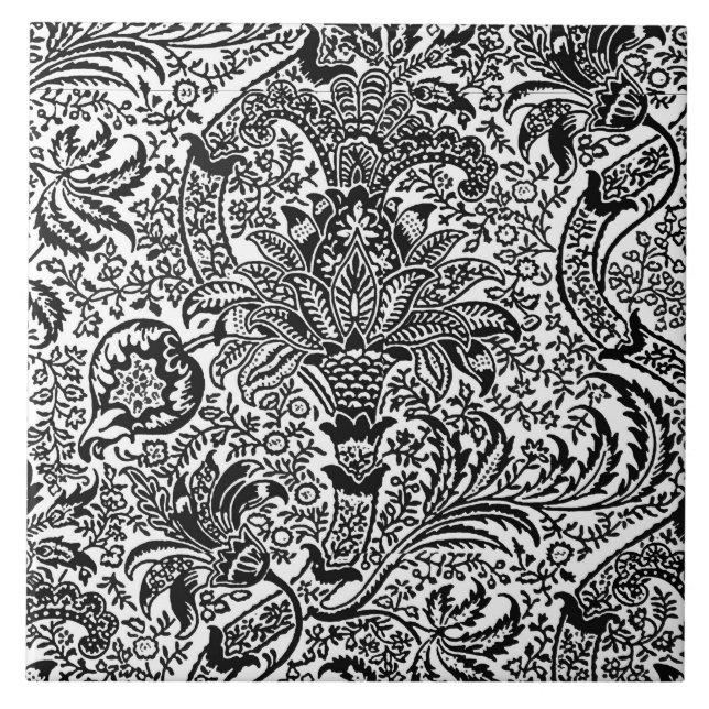 William Morris Indian, White and Black Tile (Front)