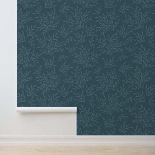 William Morris Inspired Blue Botanical Leaves Wallpaper