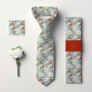 William Morris-Inspired Blue Cherry Blossom Floral Neck Tie