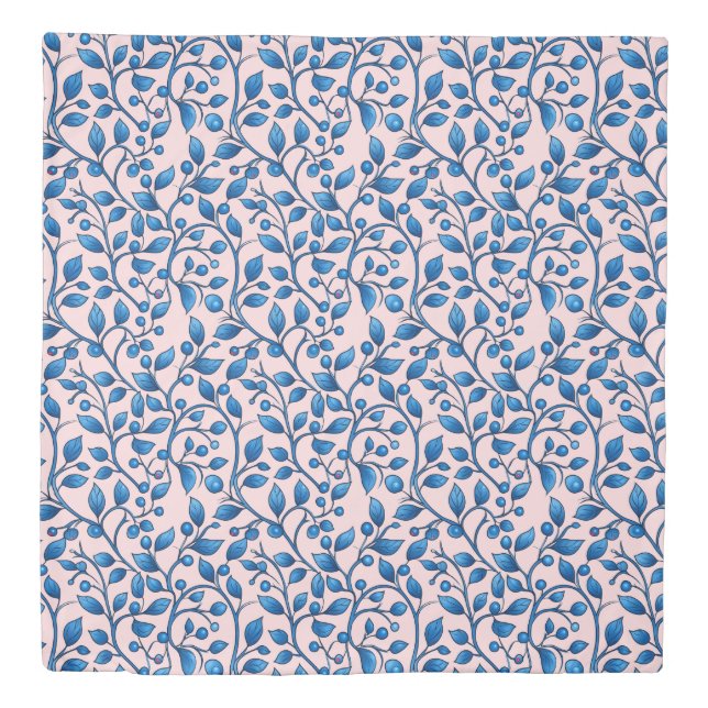 William Morris Inspired Blue on Beige Duvet Cover  (Front)