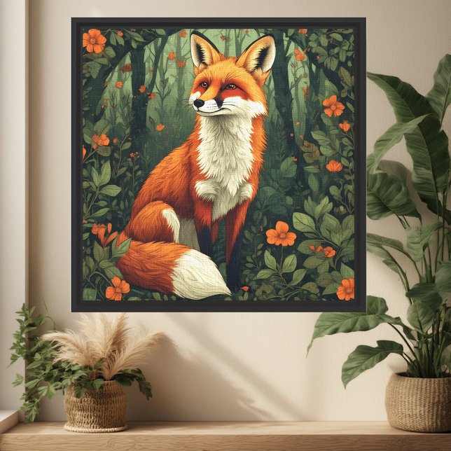 William Morris Inspired Botanical Forest Fox Wall  Canvas Print (William Morris Inspired Botanical Forest Fox Wall Canvas Print)