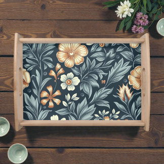 William Morris Inspired Botanical Style Pattern Serving Tray