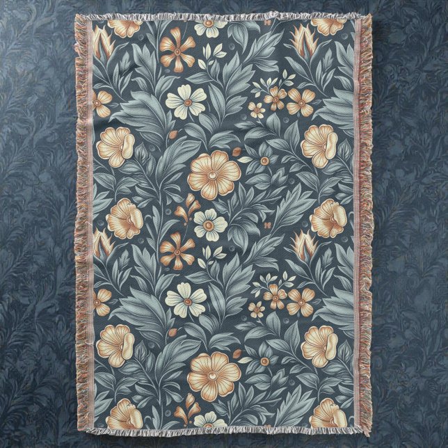 William Morris Inspired Botanical Style Pattern Throw Blanket (Creator Uploaded)