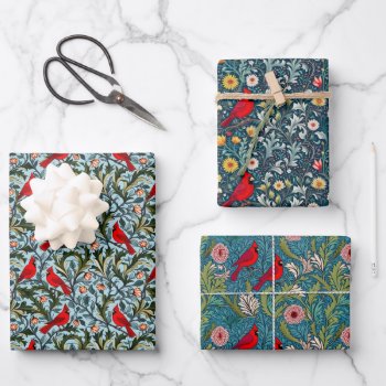 William Morris Inspired Cardinals  Vines & Flowers Wrapping Paper Sheets by Angharad13 at Zazzle