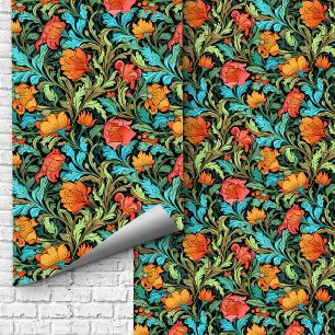 William Morris inspired colorful vibrant flowers Wallpaper