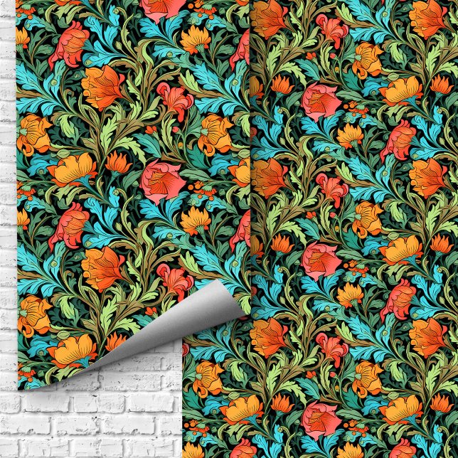 William Morris inspired colorful vibrant flowers Wallpaper (William Morris inspired colorful vibrant flowers Wallpaper)